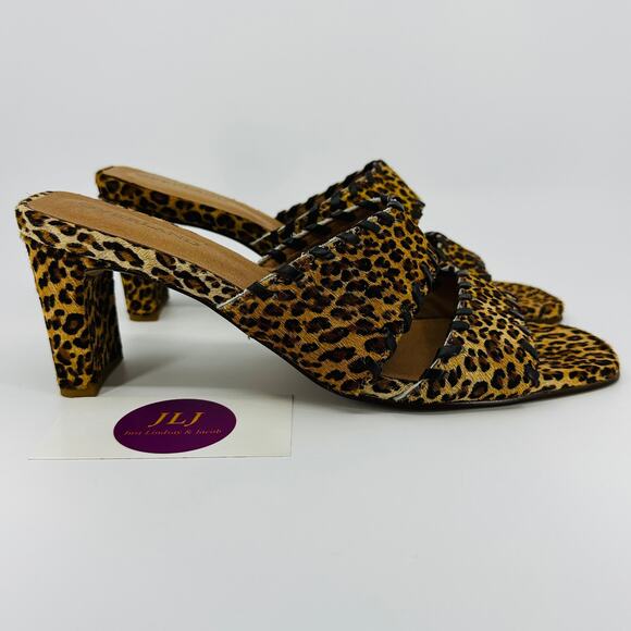 Overland Women's Gina Leopard Print Cowhide Leather Sandals Size 40 EU/9.5-10 US - Picture 1 of 12